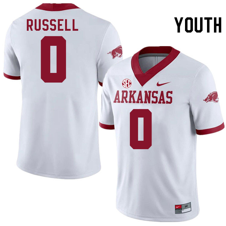 Youth #0 Braylen Russell Arkansas Razorbacks College Football Jerseys Stitched-Alternate White